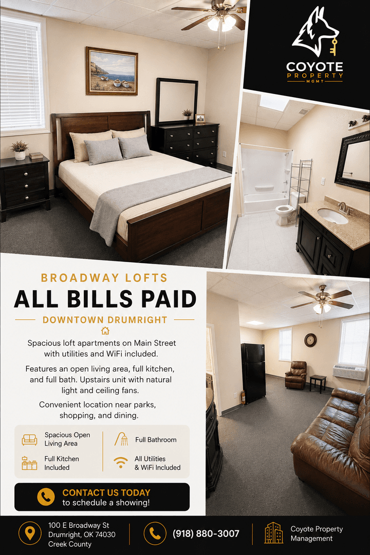 Drumright Apartment: 100 E Broadway St