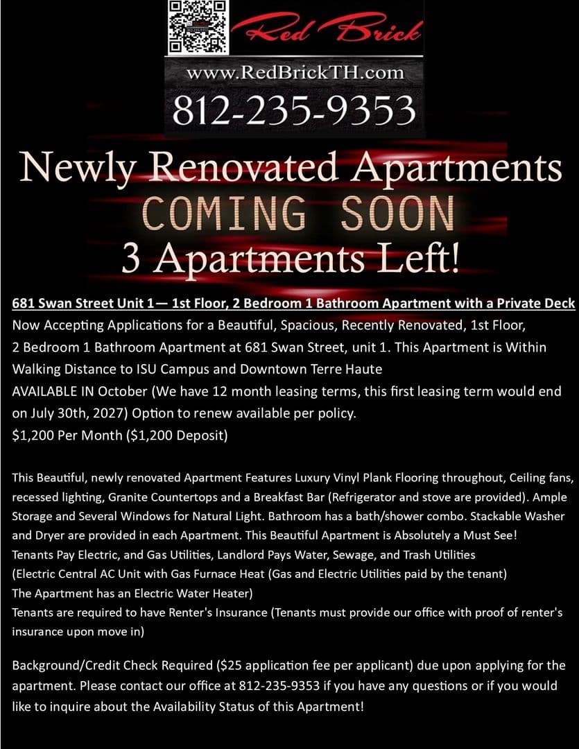 Terre Haute Apartment: 681 Swan Street